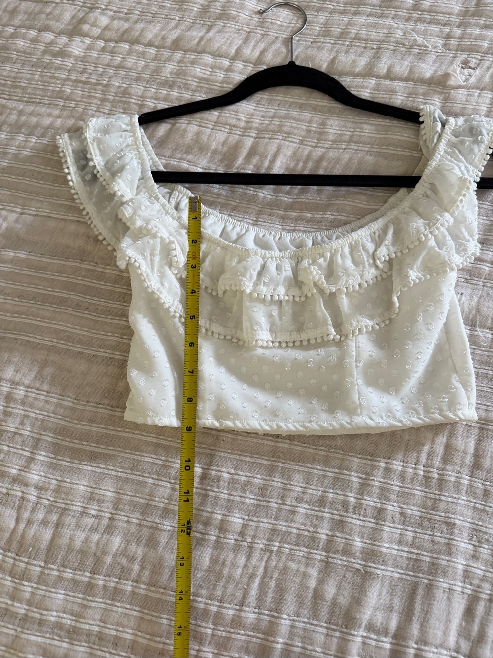 Forever 21 White Ruffle Swiss-Dot Crop Top